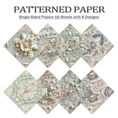 PRSTINCOL Scrapbook Paper,16 Sheets 6x6 Inch Pearl Satin Style Scrapbook Supplies,Single-Sided Vivid Origami Decoupage Paper for Diy Crafts, Card Making, Art Journaling - color: Pearl Paper