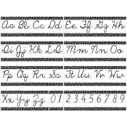 Set of 9 Cursive Writing Bulletin Board Cursive Alphabet Wall Strip for Teacher Supplies, Classroom Teaching Tool, Homeschooling, Kids Education(Black Dot) - style: Black Dot