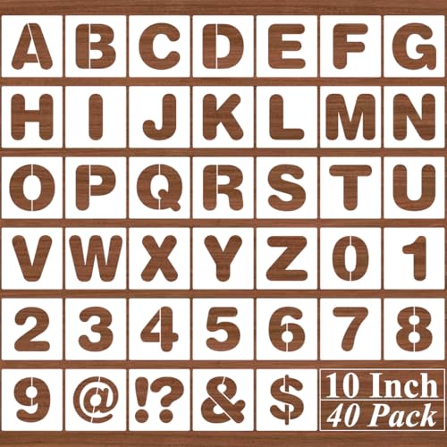 10 Inch Alphabet Letter Stencils - 40 Pack Letter Number Stencil Templates with Signs for Painting on Wood, Reusable Calligraphy Letters Stencils for Chalkboard Fabric Wood Signs - size: 10 Inch