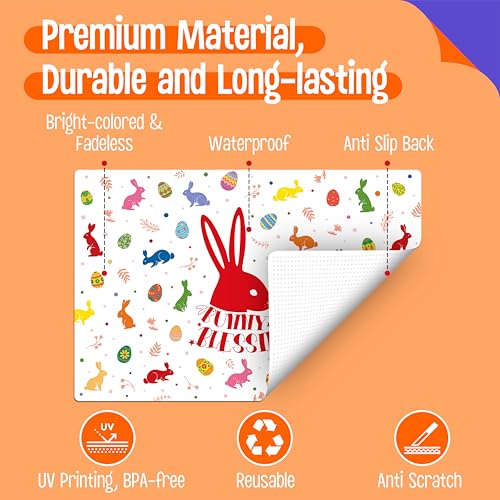 6 Pack Easter Placemats, Non-Slip Washable, Reusable Placemat - Bunnies, Flowers, Easter Eggs, Holiday Theme Placemats for Home, Office, Restaurant, Dining Table, Adults, Kids - style: Easter