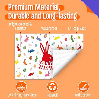 6 Pack Easter Placemats, Non-Slip Washable, Reusable Placemat - Bunnies, Flowers, Easter Eggs, Holiday Theme Placemats for Home, Office, Restaurant, Dining Table, Adults, Kids - style: Easter