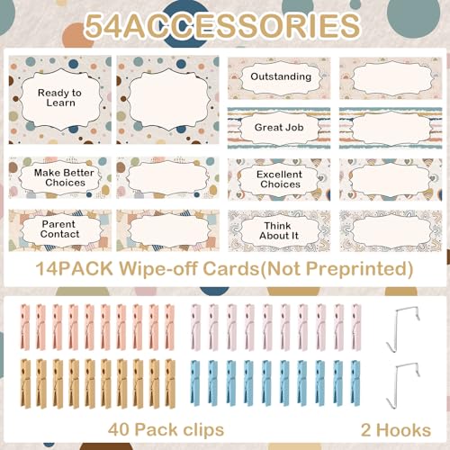 Eersida 57 Pcs Student Behavior Clip Chart for Classroom Behavior Management Track Reward Pocket Chart Hanging Bulletin Board Teacher Supplies for School Office Preschool Homeschool(Boho) - style: Boho