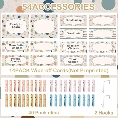 Eersida 57 Pcs Student Behavior Clip Chart for Classroom Behavior Management Track Reward Pocket Chart Hanging Bulletin Board Teacher Supplies for School Office Preschool Homeschool(Boho) - style: Boho