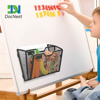 Docnest 2 Tier 3 Pack Magnetic Wall Mounted File Holders,Mesh Letter Organizer, Magnetic Hanging Mail Paper Document Organizer for Office, Home, School, Black - color: 2 Tier Magnetic Black-3 Pack