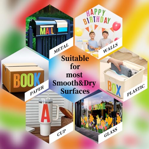 6 Inch Letter Stickers, 76 Pieces Self Adhesive Large Alphabet Symbol Sticker for Mailbox, Door, Truck and Outdoor, Waterproof & Weatherproof, 14 Sheets Multi - color: Multi