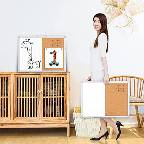 Magnetic White Board and Cork Board Combo, 24 X 18 inches Whiteboard Bulletin Combination Board, Wall Mounted Dry Erase Message Board for Home, School and Office - size: 24 x 18 inch
