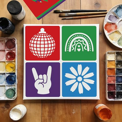 CUTHOLLOW 25 PCS Vintage Peace Painting Shape Stencils Sets - 8 Inch Reusable&Washable Drawing Template, Different Retro Primary Themed Sidewalk Chalk Art Stencils Kit for Craft Room Wall Paper - style: 25pcs-Vintage Peace Patterns