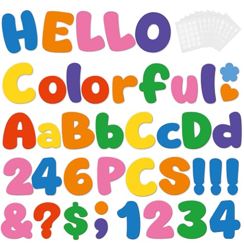 246 Pcs Bulletin Board Letters 4 Inch, Colorful Cutout Letters for Classroom Wall, Poster Board Letter with Adhesive Dot Alphabet Numbers Punctuation for Display School and Classroom Decor (Colorful) - color: Colorful