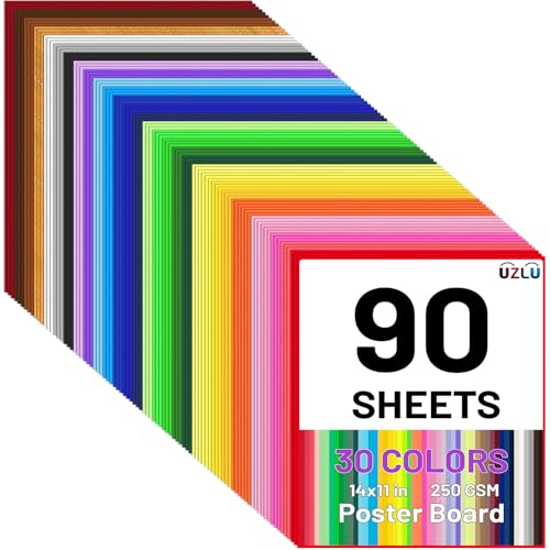 90 Pcs 11 x 14in Colored Poster Board 30 Assorted Color Posterboard Paper Bulk 250 GSM Thickness Cardstock Blank Smart Vision Board for School Drawing Craft Projects DIY Display Supplies - color: 30 colors, size: 11 x 14 in-90 sheets