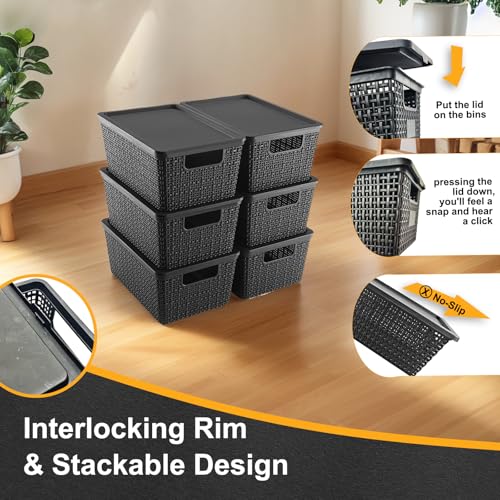 Storage Bins with Lids | Plastic Storage Baskets with Lids for Office Organization,Stackable Organizing Bins with Latching Design, Easy-Clean Boxes for Home, Office, Toys & Classroom Supplies, 6 packs