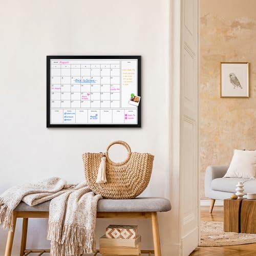 3-in-1 Dry Erase Calendar for Wall, 23.6x17.7 inches Magnetic Surface Monthly & Weekly Planner Whiteboard, Dry Erase Board with Black Wood Frame, Hanging White Board Calendar(YL+ZL-BK,4560) - color: Black, size: 23.6"W x 17.7"H