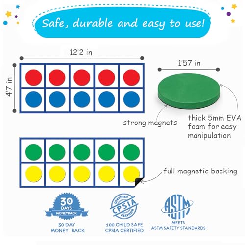 70 PCS Magnetic Ten Frames - Math Manipulatives for Elementary Classroom & Kindergarten - 4 Ten Frames & 44 Math Counters for Kids, Math Games for Kindergarten - Jumbo Magnetic Ten Frame Set