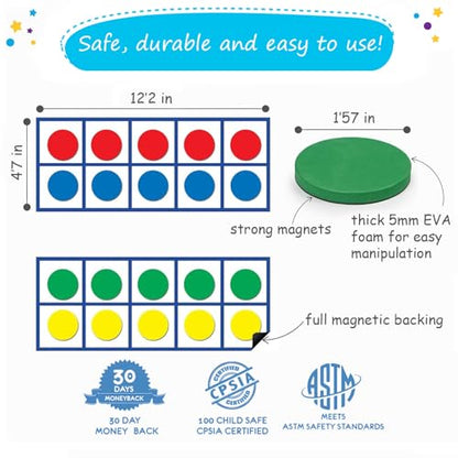 70 PCS Magnetic Ten Frames - Math Manipulatives for Elementary Classroom & Kindergarten - 4 Ten Frames & 44 Math Counters for Kids, Math Games for Kindergarten - Jumbo Magnetic Ten Frame Set
