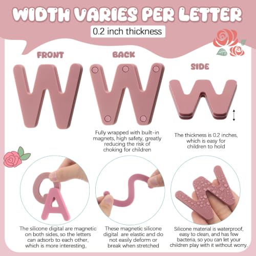 VioraWhite 26 Pcs Food Grade Silicone Magnetic Letters (Sealed Magnet, CPC Certified) Toddler Fridge Bulk ABC Educational Learning Toy for Baby Kid Girl Boy Gift(Rose Pink,Letter) - color: Rose Pink, style: Letter