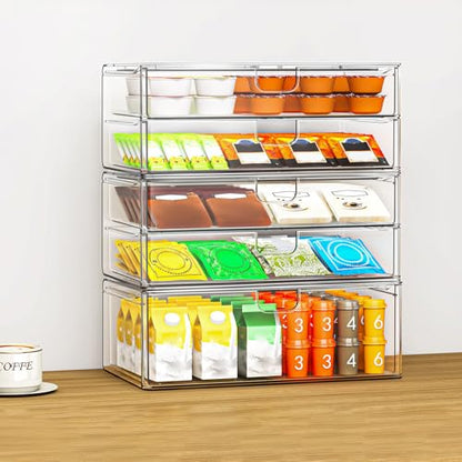 caktraie Acrylic Stackable Storage Drawers Set of 6, Clear Plastic Storage Drawer Organzier, Storage Organizer, Makeup Organizer,Ideal for Vanity, Bathroom,Cabinet,Pantry Organization - style: 2 Large+4 Medium Drawers