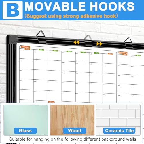 12 Month Calendar Whiteboard for Wall, 72" x 40" Large Wall Calendar Dry Erase with Tray, Magnetic Dry Erase Calendar for Wall Mounted Bulletin Board for Home Classroom Office Organization - size: 72" x 40" - 12 Month