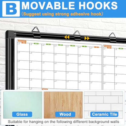 12 Month Calendar Whiteboard for Wall, 72" x 40" Large Wall Calendar Dry Erase with Tray, Magnetic Dry Erase Calendar for Wall Mounted Bulletin Board for Home Classroom Office Organization - size: 72" x 40" - 12 Month