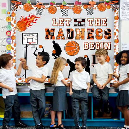 gisgfim Basketball Bulletin Board Decoration Set with Background Paper & Borders Cutouts Let The Madness Basketball Sport Bulletin Board Decor for Classroom School Game Craft Supplies(Basketball) - style: Let The Madness Basketball