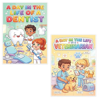 JELLY BEAN GENIUS Dentist and Veterinarian Mini Poster for Kids – Laminated Double-Sided Community Helpers Career Chart | 8.5x11 Binder Size Classroom Desk Decor - size: 8.5x11 Binder