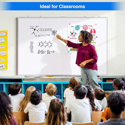 Magnetic White Board Dry Erase Board for Wall，48" x 46" (4ft x 3ft) Wall-Mounted Aluminum Frame Marker Board, Foldable Portable Whiteboard with a Long Pen Tray for School, Classroom, Office & Home - size: 48"W x 36"H, style: Style B