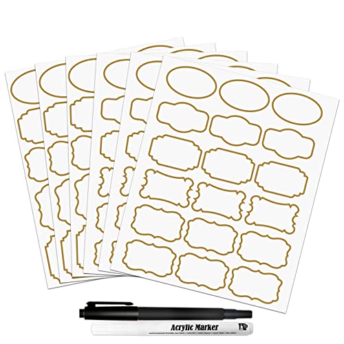Kitchen Pantry Food Containers Clear Labels with Gold Border, 93 Waterproof Removable Write-on Sticker Labels Tags to Organize Spice Jars Condiment Flour Sugar Canisters Storage Bins, Free 2 Markers - color: Clear Labels With Gold Border(93 Pcs)