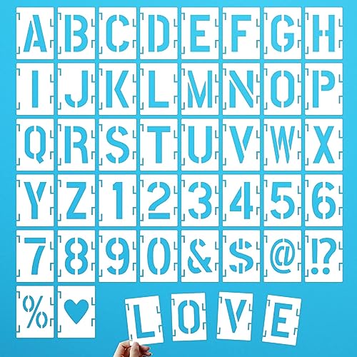2 Inch Letter Stencils Numbers Craft Stencils, 42 Pcs Reusable Alphabet Templates Interlocking Stencil Kit for Painting on Wood, Wall, Fabric, Rock, Signage - size: 2 Inch