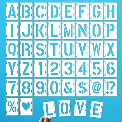 2 Inch Letter Stencils Numbers Craft Stencils, 42 Pcs Reusable Alphabet Templates Interlocking Stencil Kit for Painting on Wood, Wall, Fabric, Rock, Signage - size: 2 Inch
