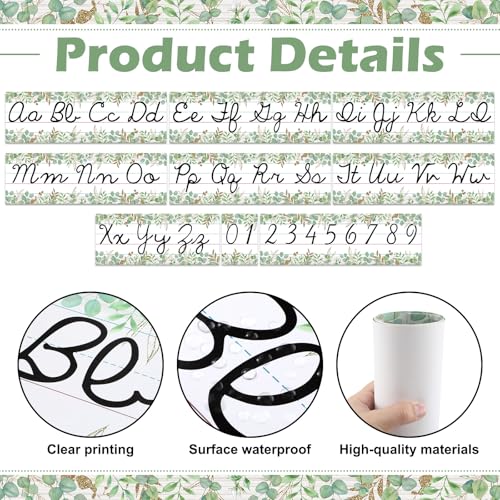 Set of 9 Cursive Writing Bulletin Board Cursive Alphabet Wall Strip for Teacher Supplies, Classroom Teaching Tool, Homeschooling, Kids Education (Eucalyptus) - style: Eucalyptus