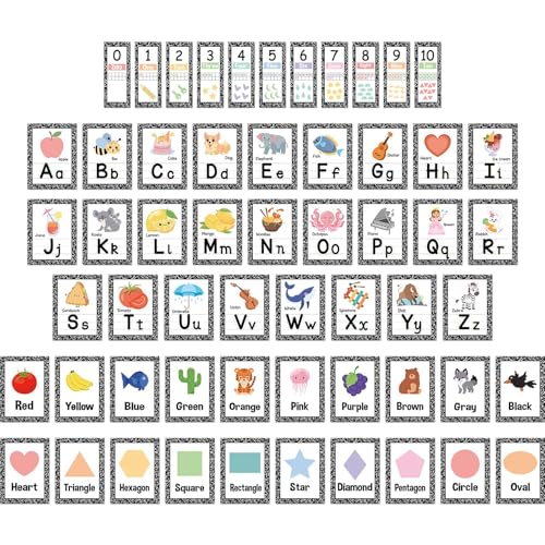 57 Pcs Alphabet for Classroom Wall ABC Alphabet Poster Letters Number line Colors Shapes Wall Chart Cards Bulletin Board Decorations for Back to School Classroom Decor(Composition) - style: Composition