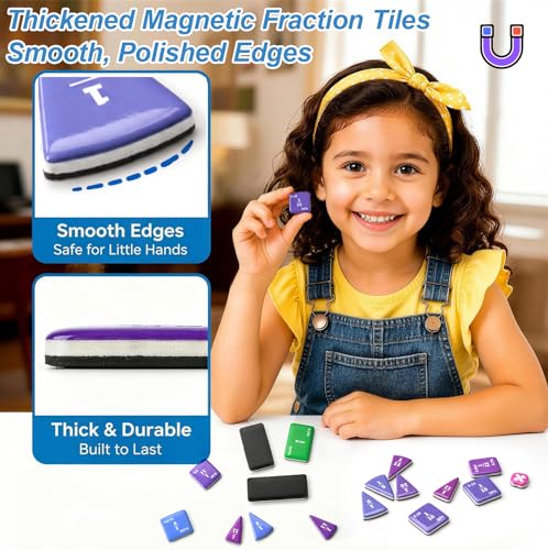Magnetic Fraction Playbook, Magnetic Fraction Educational Puzzle & Homeschooling Math Manipulatives for 3rd to 5th Graders to Turn Abstract 1/2 or 1/4 into Visual Fruit Slices &Boost Early Math Skills