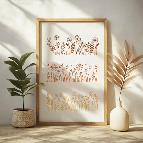 ORIGACH 12 Pcs 11.81 x 4.72 Inches Large Wildflowers Stencil Flowers Stencils Reusable Drawing Template for Painting on Walls, Furnitures, Canvas, Garden - style: Wildflowers