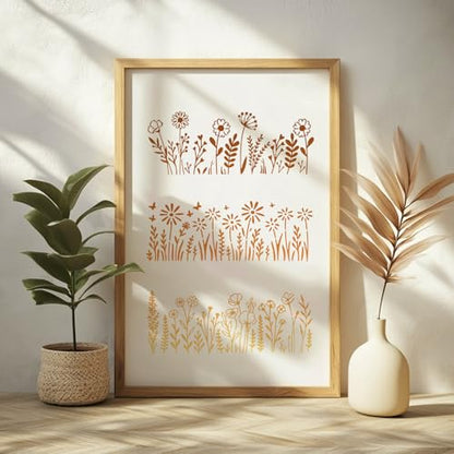 ORIGACH 12 Pcs 11.81 x 4.72 Inches Large Wildflowers Stencil Flowers Stencils Reusable Drawing Template for Painting on Walls, Furnitures, Canvas, Garden - style: Wildflowers