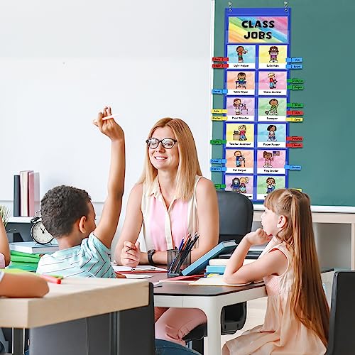 ABCxGOOD Class Jobs Pocket Chart Class Management Educational Pocket Chart Teacher's Helper, Preschool Classroom Must Haves Supplies, Great for Classroom Homeschool. (Blue) (Blue, 29.5"*10") - color: Blue, size: 29.5"*10"