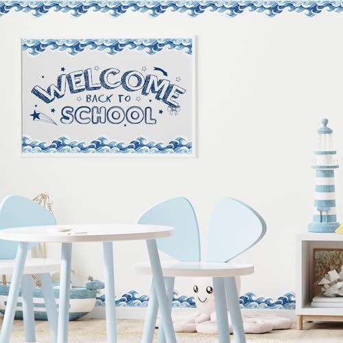 FYSUIMU 65.6 Ft Ocean Wave Bulletin Board Border Under The Sea Scalloped Trim Borders Realistic Blue Sea Wave Classroom Decorations for Back to School Summer Beach Coastal Party Home Office Chalkboard - style: Ocean