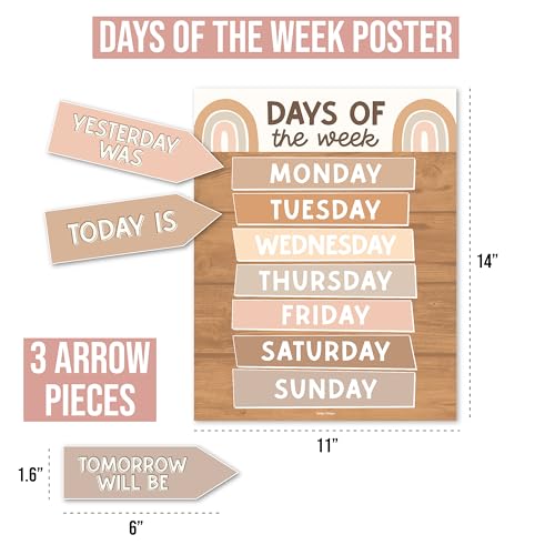 Hadley Designs Classroom Calendar Set Bulletin Board Decorations - Boho School Calendar for Classroom Decor, Kindergarten Preschool Elementary Teacher Must Haves, Homeschool & Daycare Essentials - style: Boho Neutral