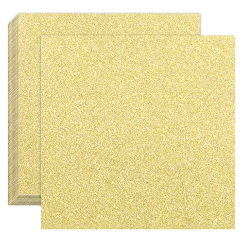 20 Sheets Gold Glitter Cardstock 12×12, 250GSM/92lb Square Scrapbook Paper, Gold Cardstock for Greeting Cards, Cake Toppers,DIY Project, Birthday Wedding Party Decorations - color: Gold