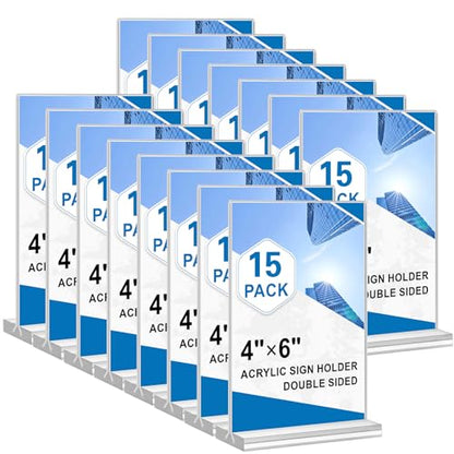 Acrylic Sign Holder 4x6, 15 Pack Clear Double Sided Menu Vertical Display Stand, Desktop Paper Holder Suitable for Restaurants, Office, Store, Show Fair - color: Vertical 15 Pack 4x6