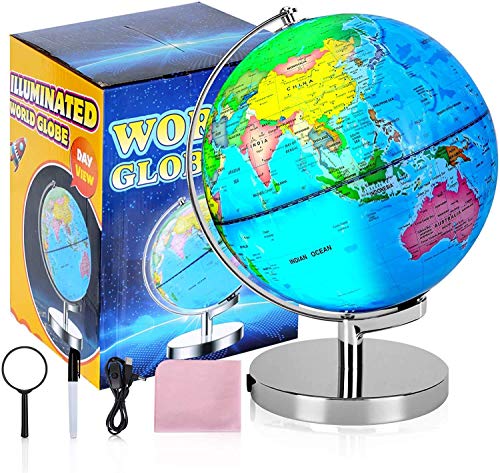 POOCCI 6 in1 Illuminated World Globe for Kids & Adults All Ages High Clear Map, Illuminates Educational Interactive STEM Toy, Light Up Kids Globe Lamp,Gifts For Boys And Girls - size: 8inch