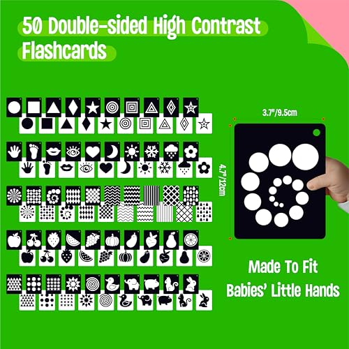 50PCS High Contrast Baby Flashcards, 100 Pages Black & White Visual Stimulus Flash Cards, Brain Development Cards Set Montessori Sensory Toys for Infants Newborn Boy Girl Baby Tummy Time (0-3 Months) - style: Baby Flashcards