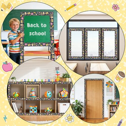 BeYumi Composition Rolled Border Trim - 65ft Back to School Composition Pencil Bow Scalloped Rolled Border Trim Ruler Apple Bulletin Board Set School Classroom Office Chalkboard Party Holiday Decor - style: Black Notebook