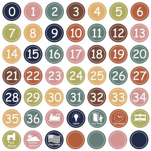 COCHIE 2 1/2" Number Stickers Boho Classroom Decor Set, 52PCS Line up Spots for Classroom Floor Decals Sticker Labels Accents Cutouts, Back to School Preschool Kindergarten Decorations (Bohemian) - size: 2 1/2", style: Bohemian