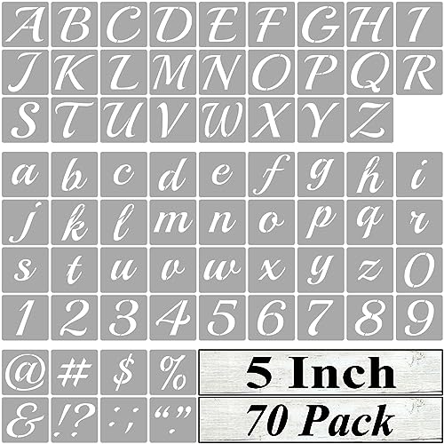 5 Inch Alphabet Letter Stencils for Painting - 70 Pack Letter and Number Stencil Templates with Signs for Painting on Wood, Reusable Cursive Letters Stencils for Chalkboard Wood Signs & Wall Art - size: 5 Inch