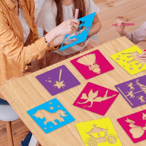 36pcs Princess Drawing Stencils 8 Inch Sidewalk Chalk Stencils Painting Large Washable Reusable Garden Theme Princesses Fairies Primary Shape Template - style: Princess