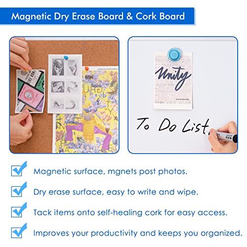 Magnetic White Board and Cork Board Combo, 24 X 18 inches Whiteboard Bulletin Combination Board, Wall Mounted Dry Erase Message Board for Home, School and Office - size: 24 x 18 inch