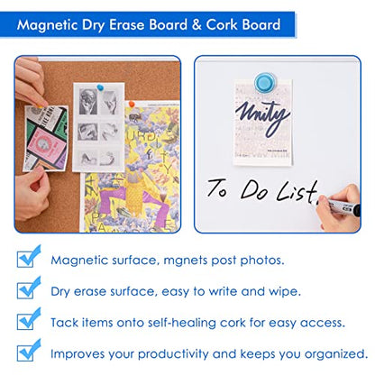 Magnetic White Board and Cork Board Combo, 24 X 18 inches Whiteboard Bulletin Combination Board, Wall Mounted Dry Erase Message Board for Home, School and Office - size: 24 x 18 inch