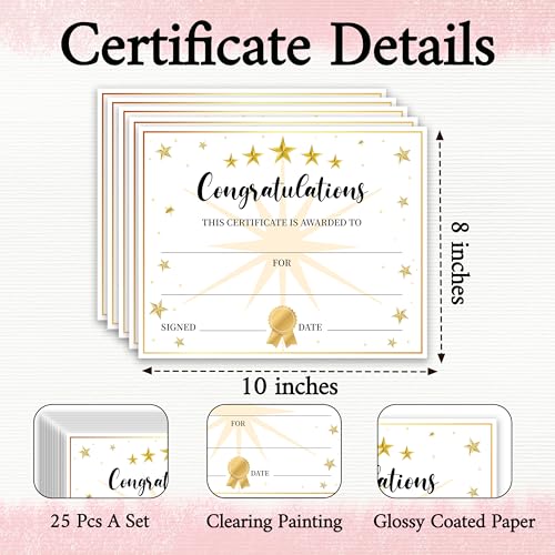 Congratulations Achievement Award Certificates, Golden Stars Certificate of Appreciation, Birthday Certificates for Students, Award Gifts for Kids Employee Graduations Moving Up Ceremony, 25 Pcs (03) - style: Golden Stars
