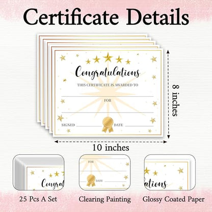 Congratulations Achievement Award Certificates, Golden Stars Certificate of Appreciation, Birthday Certificates for Students, Award Gifts for Kids Employee Graduations Moving Up Ceremony, 25 Pcs (03) - style: Golden Stars