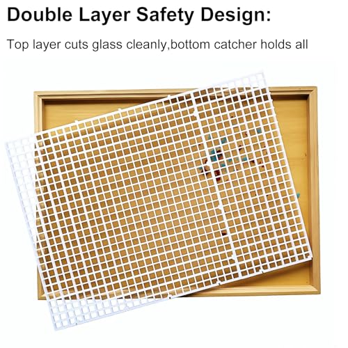 Stained Glass Cutting Mat - Double Layer Detachable Grid Mat for Glass Cutting with Fragment Catcher (17"x12") for Craft, Tile & Glass Cutting Projects