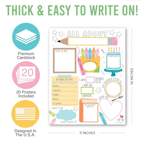 Hadley Designs All About Me Posters for Classroom Must Haves - 20 Star Student Poster, 100 Days of School Items, Star of The Week Poster Elementary Classroom Decor, End of School Year Teacher Supplies - style: Notebook