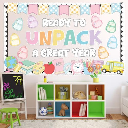 Welcome Back to School Bulletin Board Decorations Ready to Unpack a Great Year Paper Cutouts Pastel Inspirational Classroom Decorations for School Office Home Teacher Classroom Wall Supplies